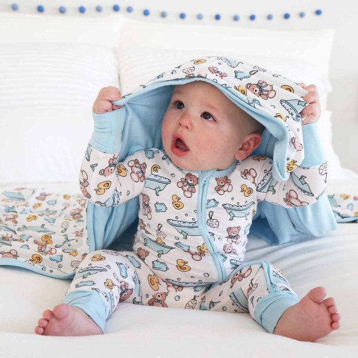 blue bath themed bamboo blanket for kids