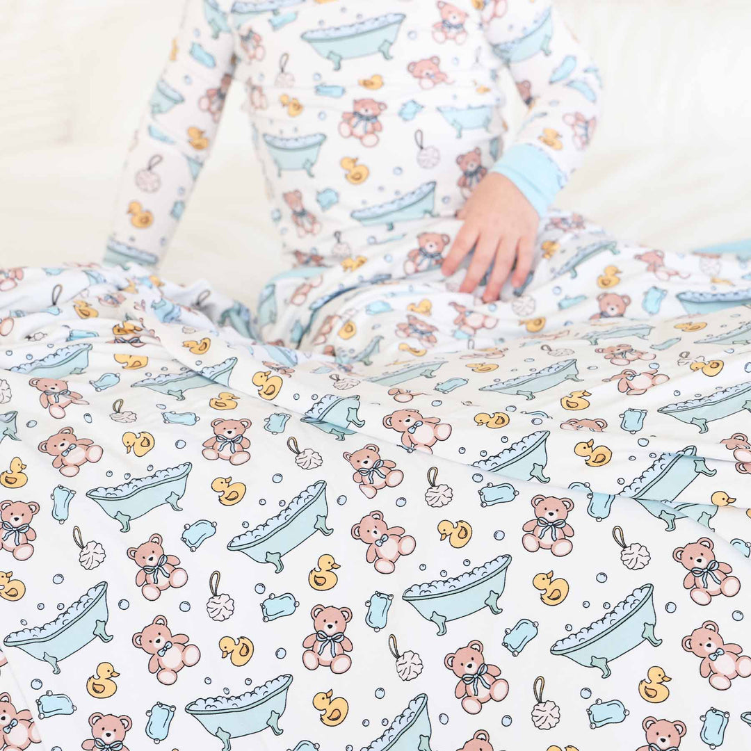 blue bathtime besties double sided bamboo blanket 