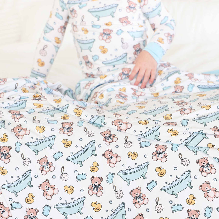 blue bathtime besties double sided bamboo blanket 