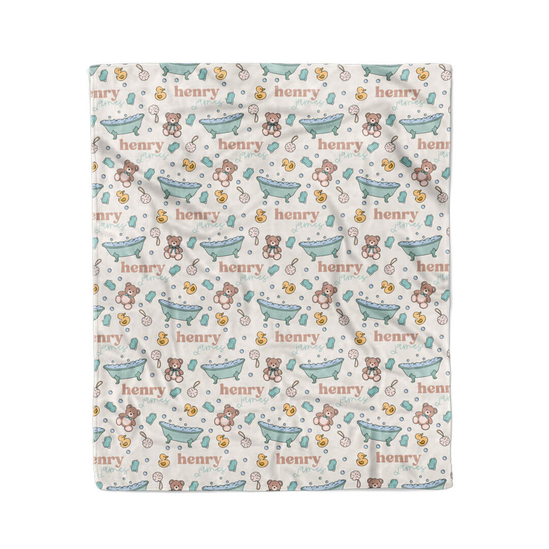 bathtime besties blue personalized blanket for boys 