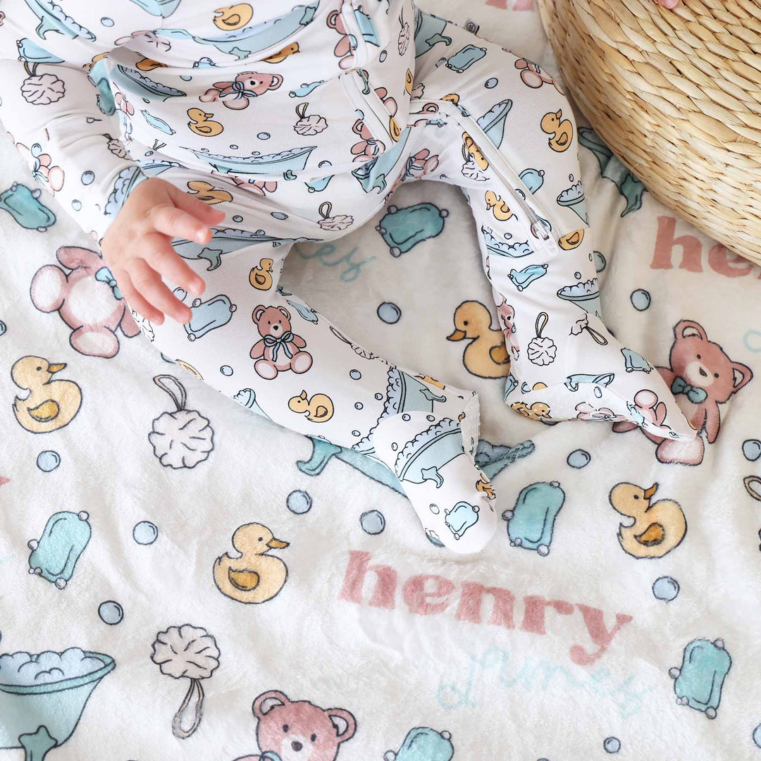 bathtime besties blue personalized name blanket for boys 