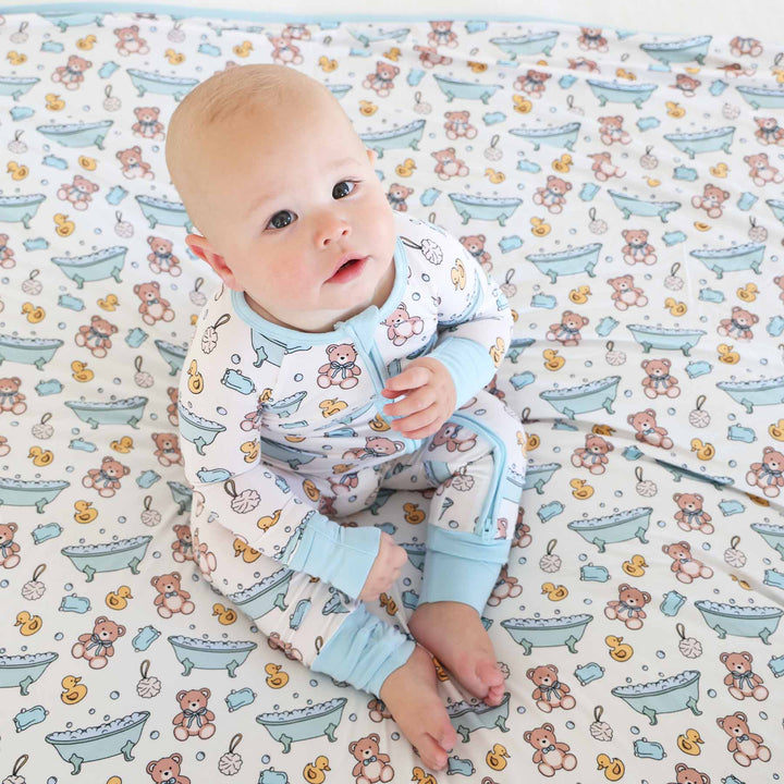 bathtime besties blue convertible zip romper pajama for babies and toddlers 
