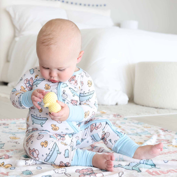bathtime besties blue convertible zip romper pajama 