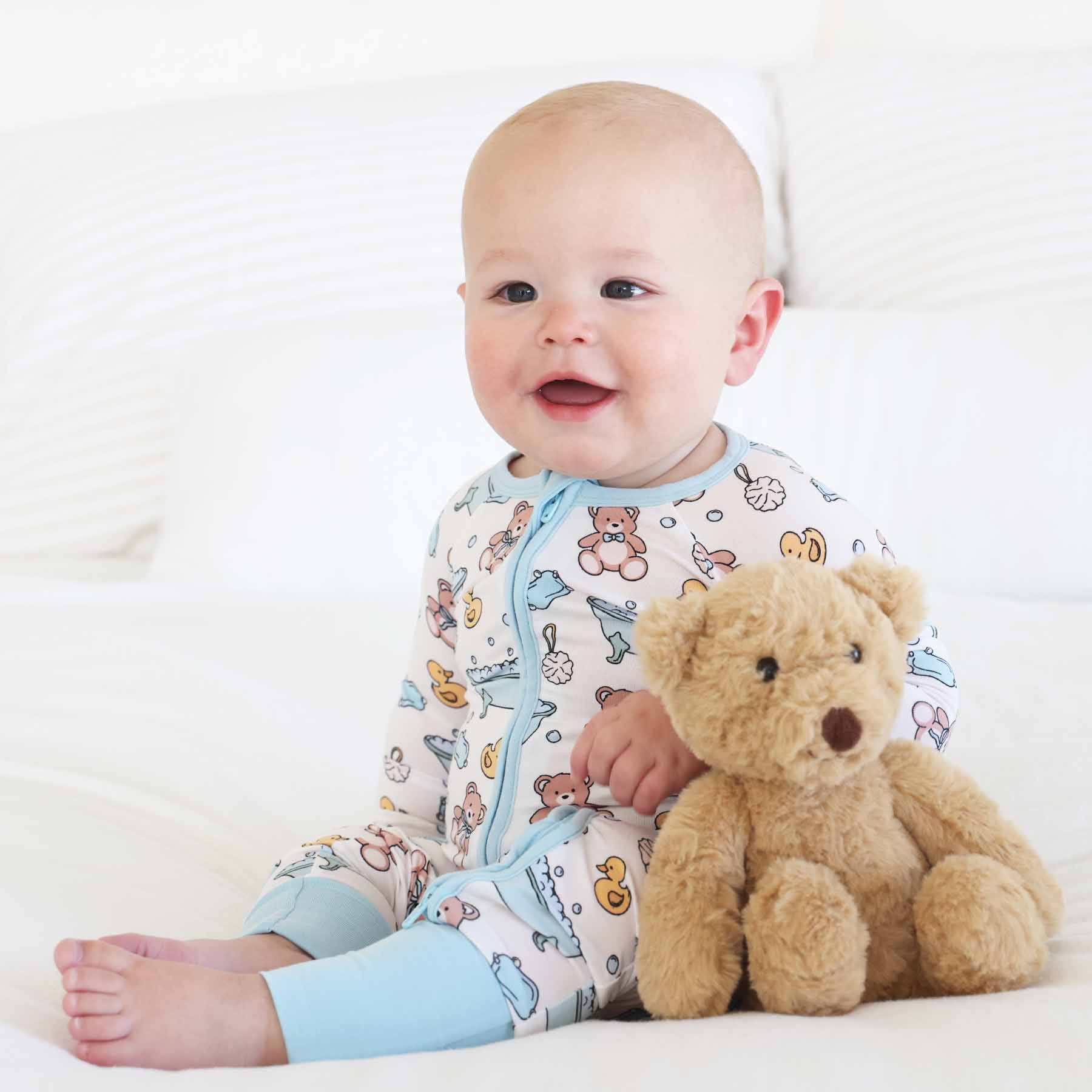 Bathtime Besties Convertible Zip Romper in Blue | Caden Lane
