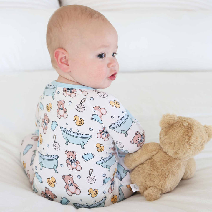 baby boy convertible zip romper pajama bathtime themed 