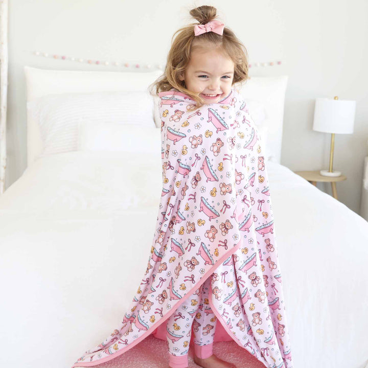 pink bathtime themed blanket for kids bamboo