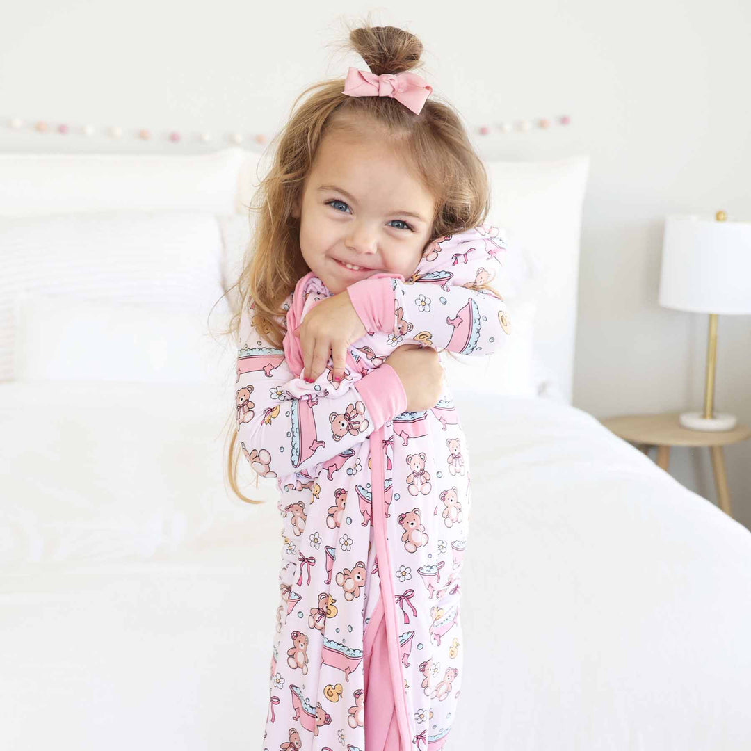 pink bathtime besties double sided bamboo blanket pink for kids 