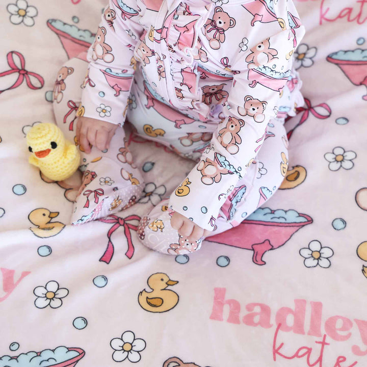 bath time besties pink personalized kids blanket 