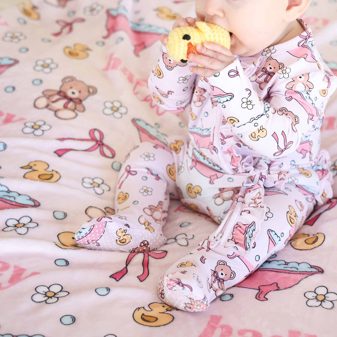 kids personalized blanket bath time besties 