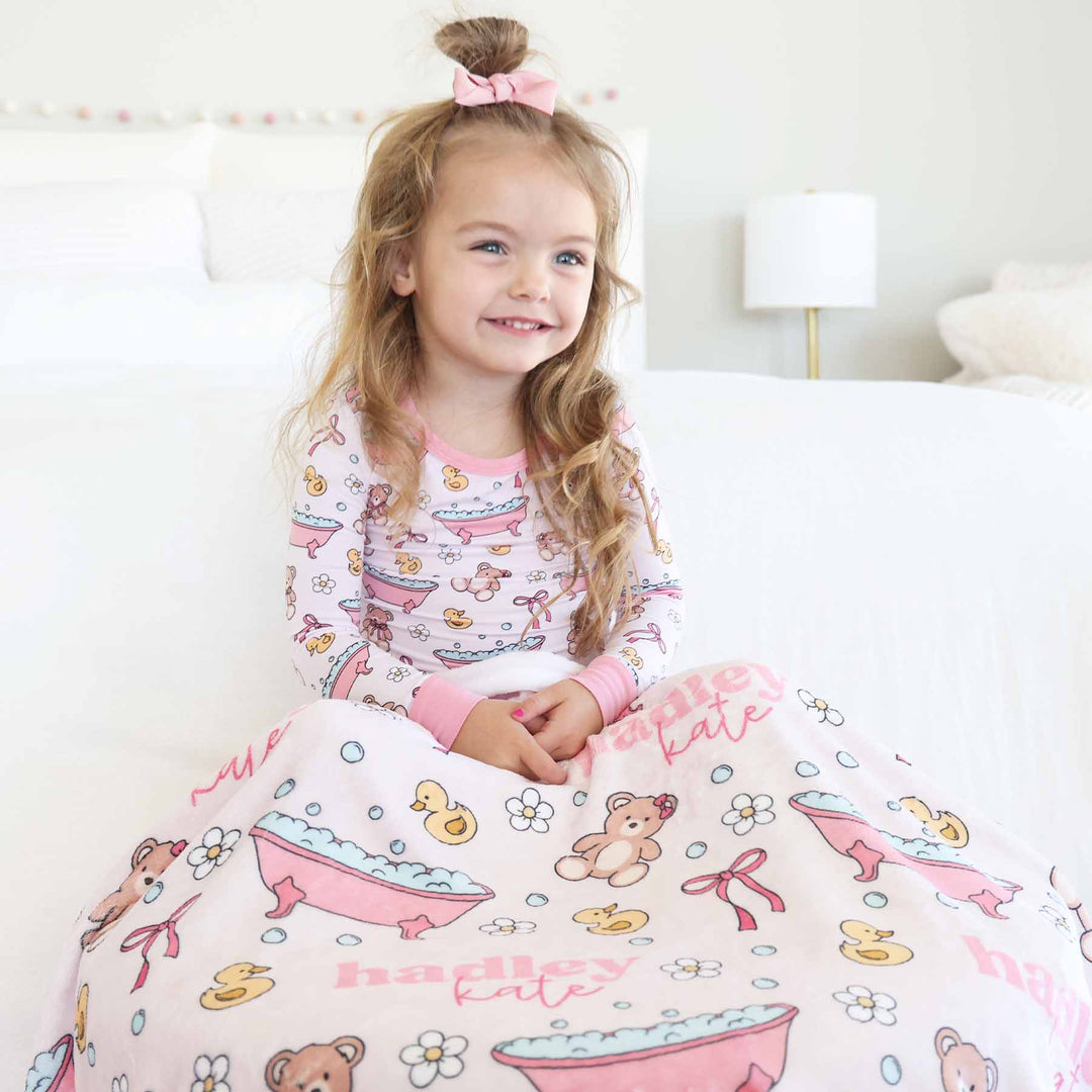 rubber duck pink bath tub personalized blanket for kids 