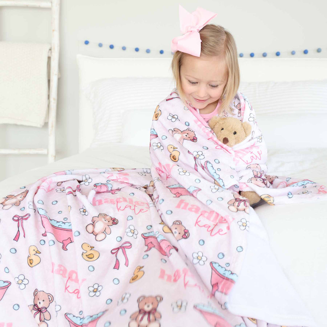 bath time besties pink personalized blanket for kids 