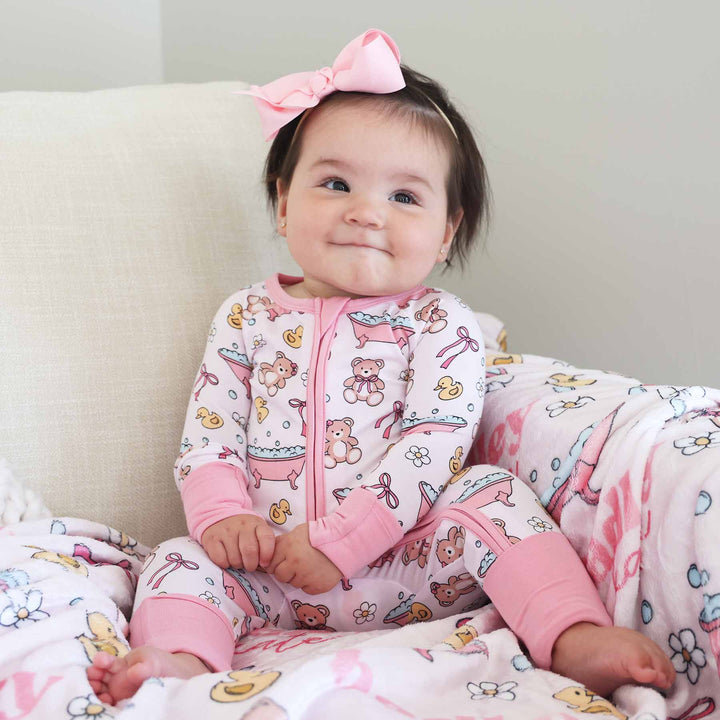 pink romper pajama for baby girls bathtime besties pink 
