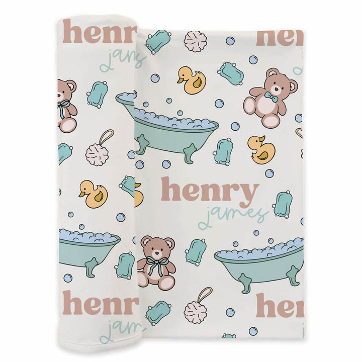 bathtime besties personalized swaddle blanket for baby boys