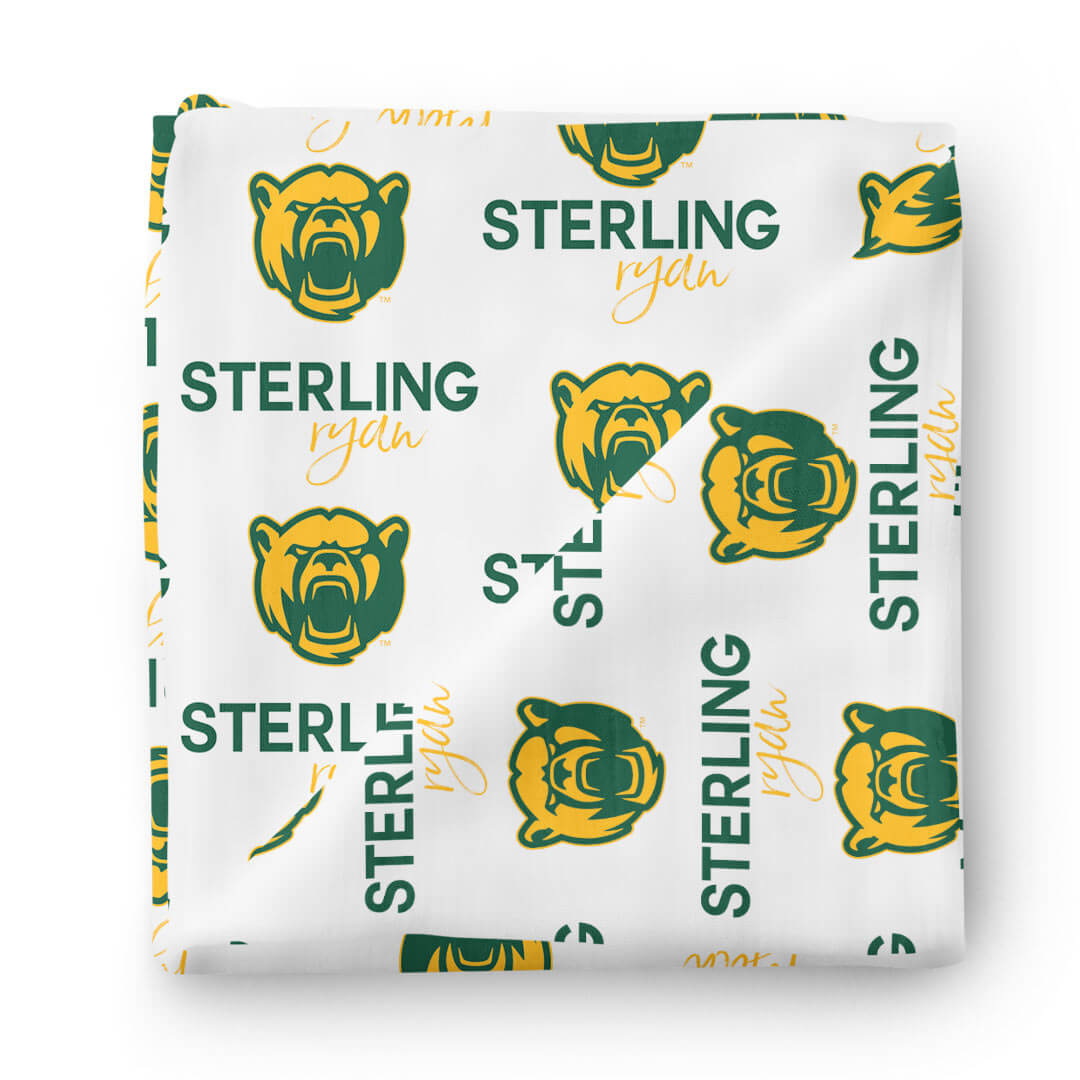 personalized swaddle blanket green and yellow bears baylor 