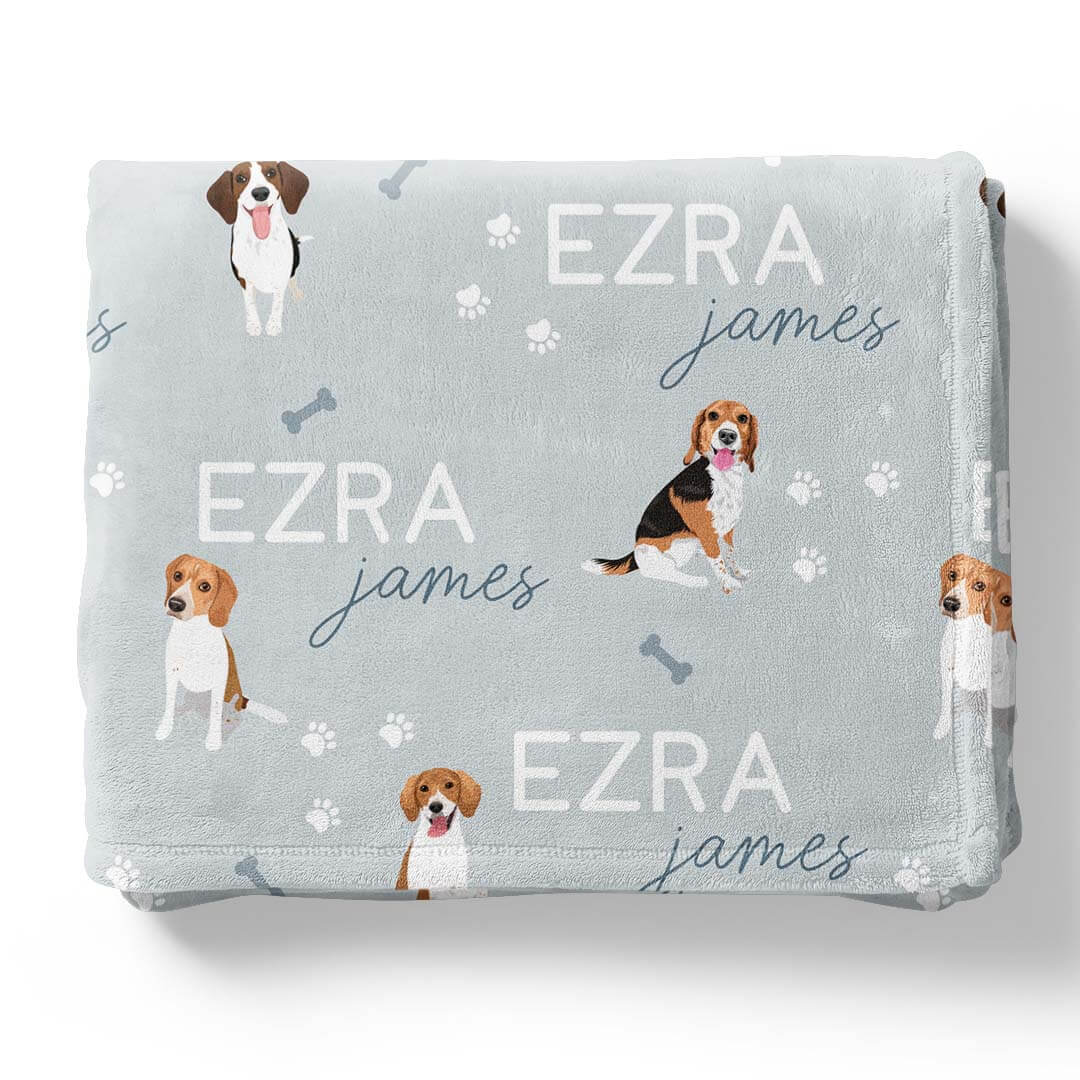 personalized kids blanket blue with beagles