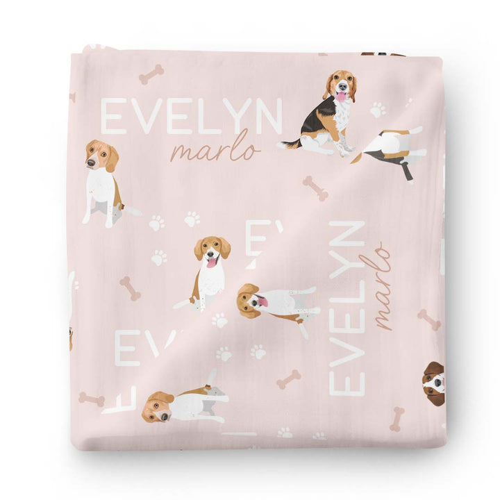 pink swaddle with beagles personalized 