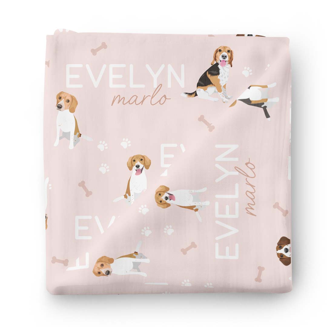 pink swaddle with beagles personalized 