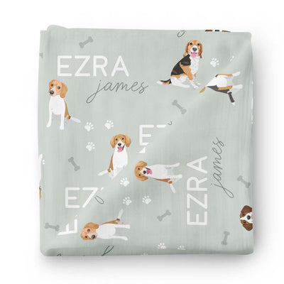 personalized sage swaddle with beagles 