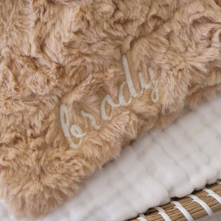 script font embroidered bear lovey for babies 