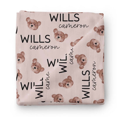 teddy bear personalized swaddle blanket 