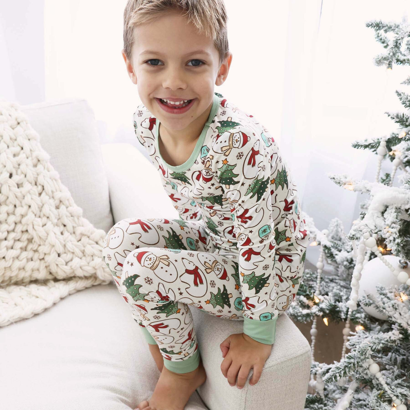 polar bear and christmas tree two piece pajama set for kids 