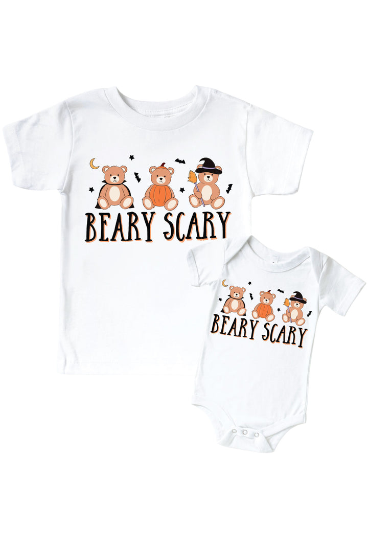 Beary Scary Graphic Bodysuit & Kids Tee | White
