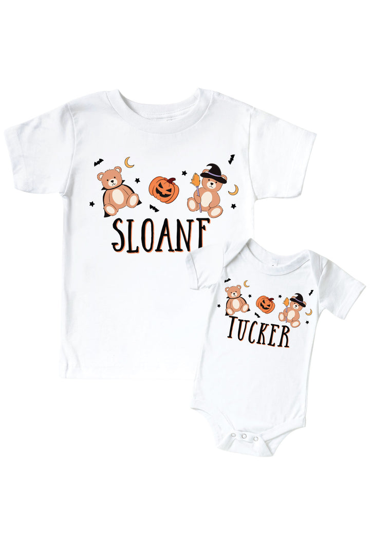 Personalized Beary Scary Graphic Bodysuit & Kids Tee | White