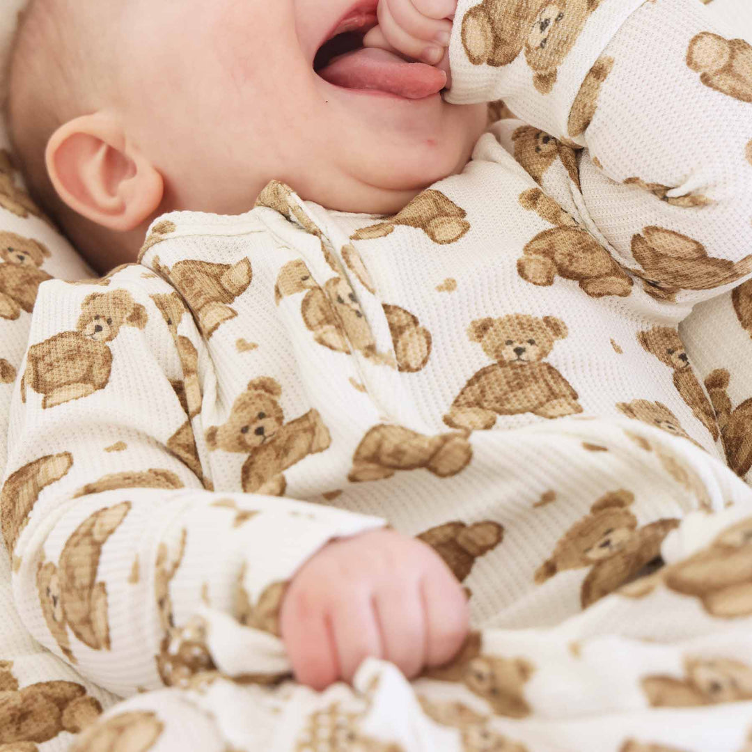 neutral teddy bear footie pajama 