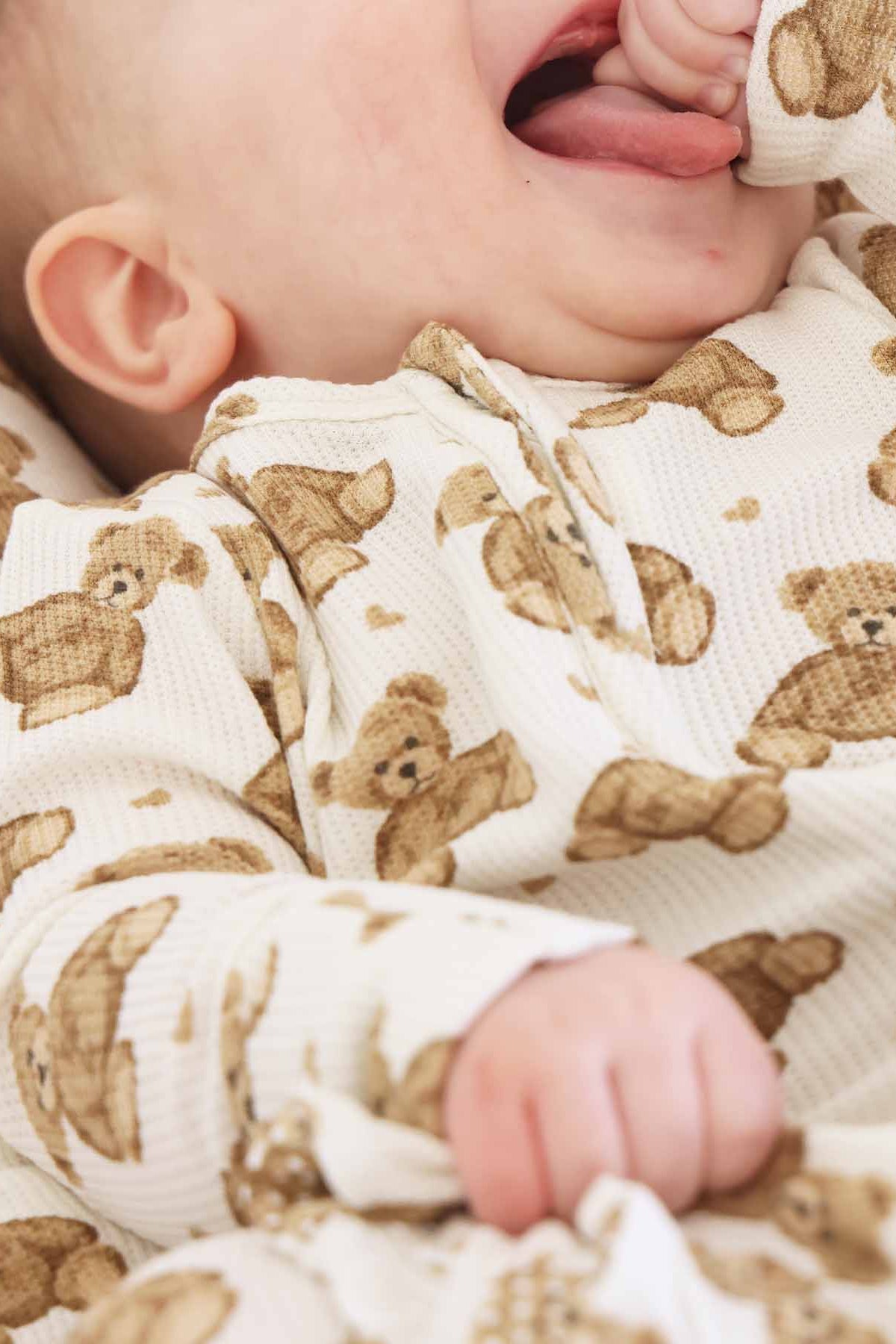 neutral teddy bear footie pajama 