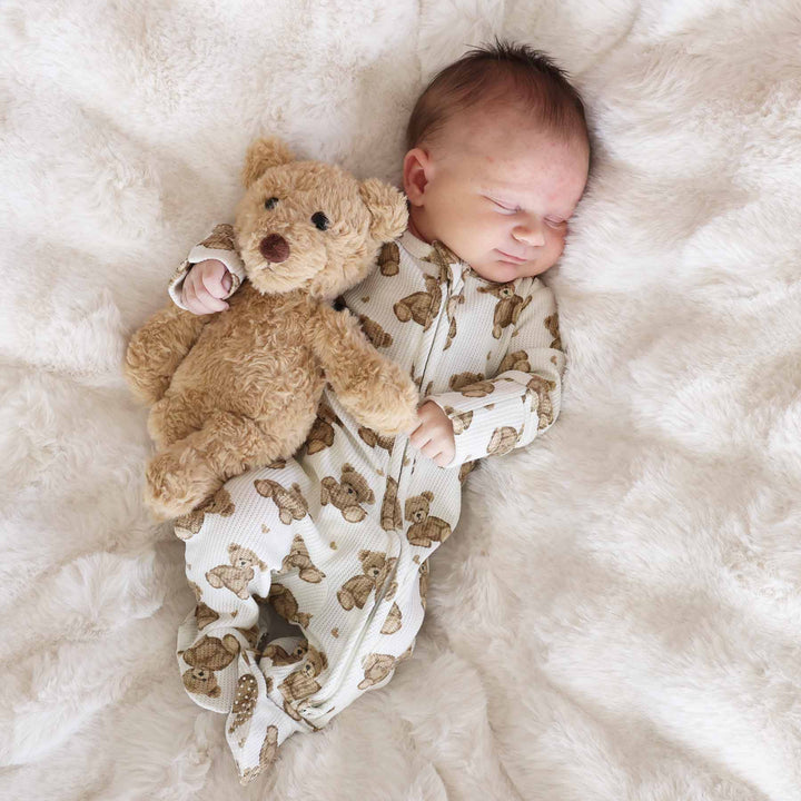 baby bamboo waffle zipper footie for baby and toddlers gender neutral