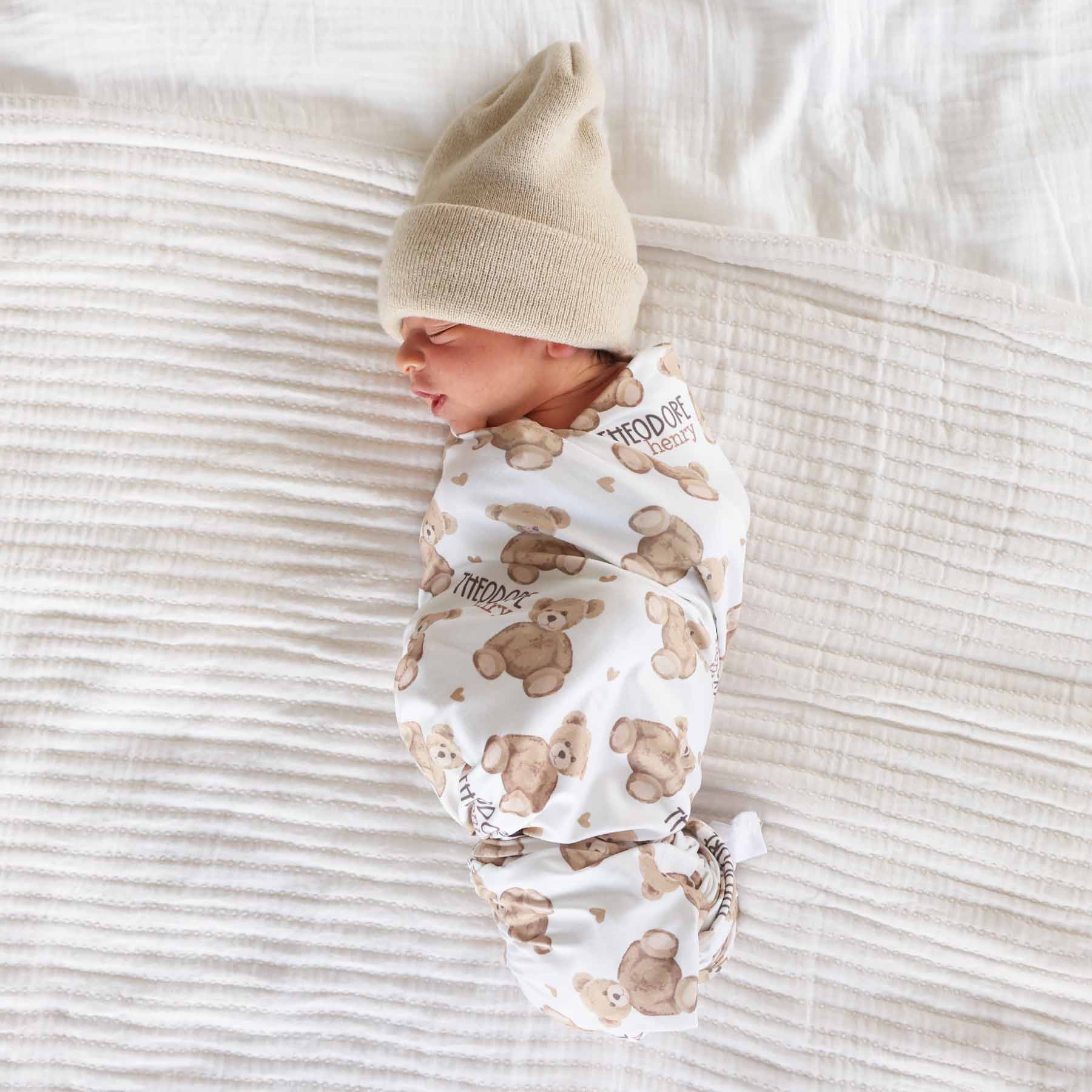 teddy bear and heart personalized swaddle blanket for newborns