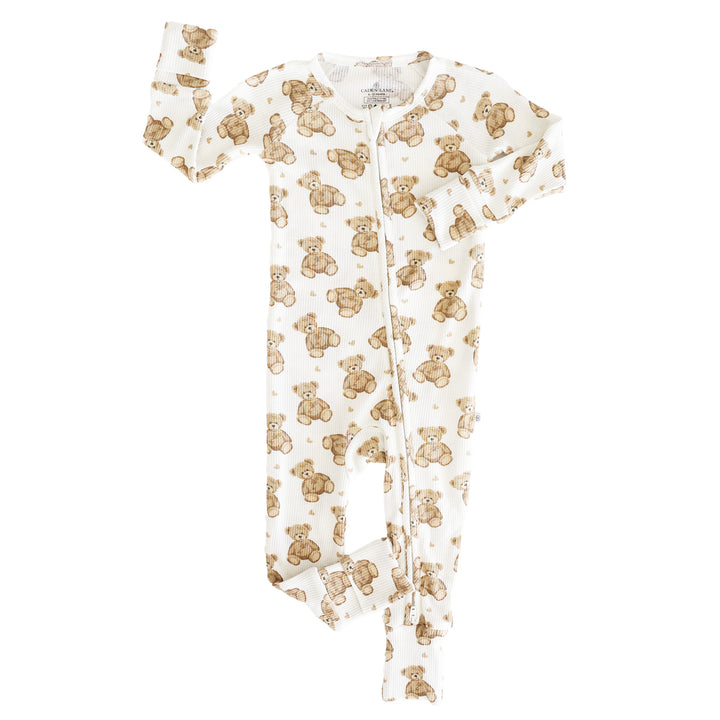 convertible zip romper for baby beary sweet waffle