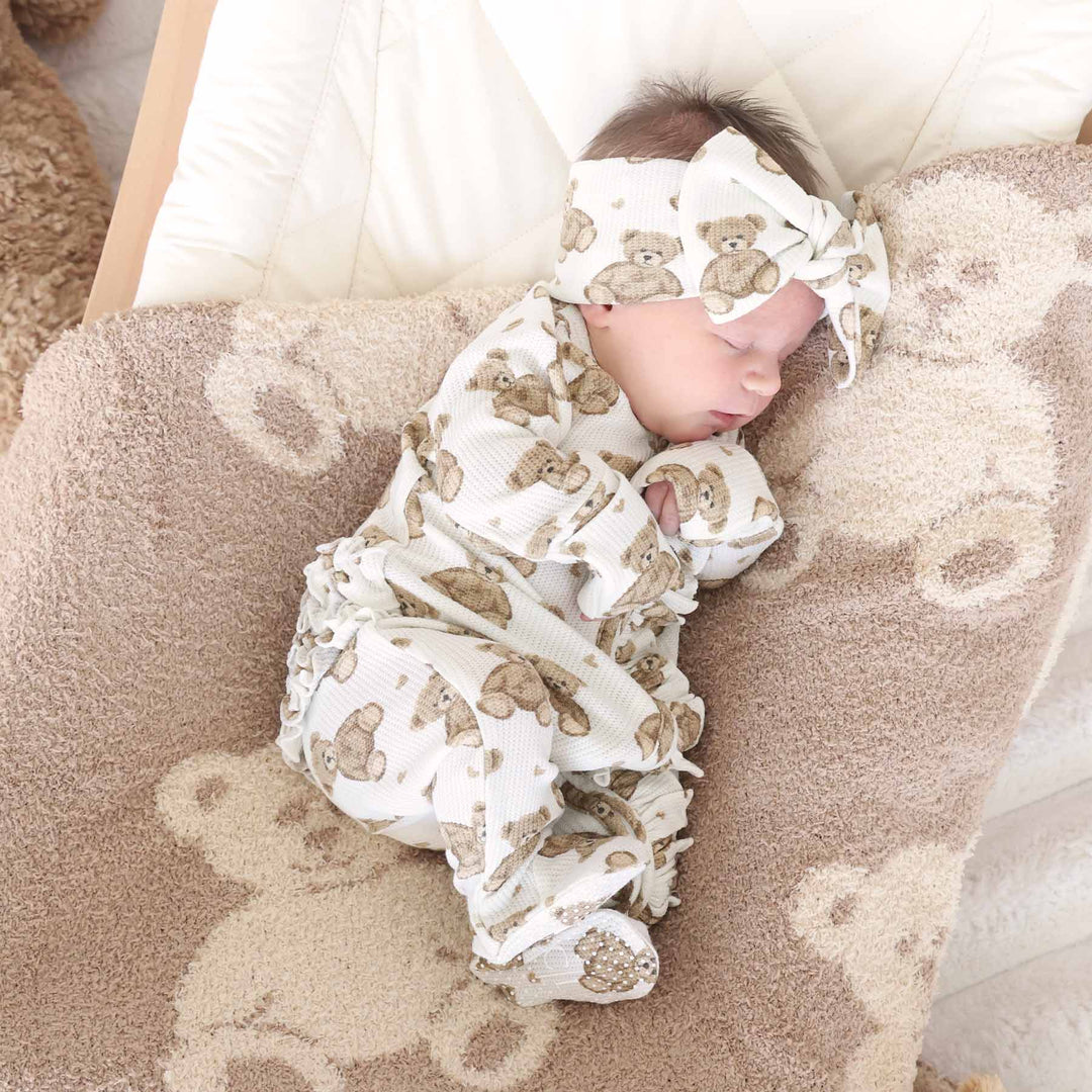beary sweet newborn waffle bow headwrap