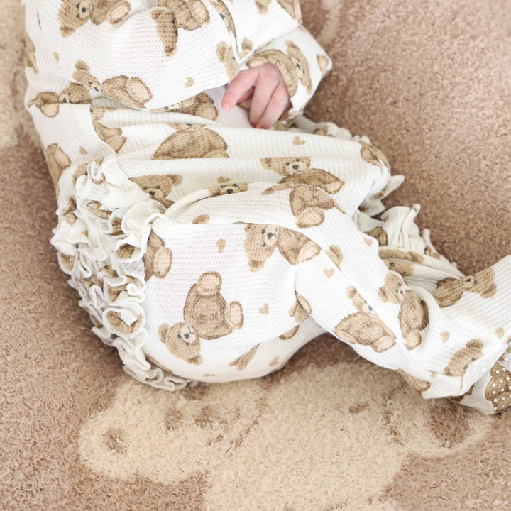 beary sweet bamboo waffle zipper footie for baby girls 