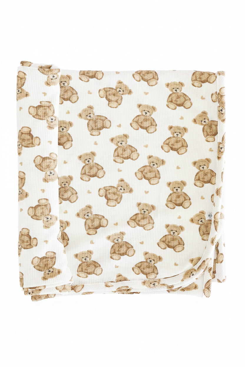 newborn baby bamboo waffle swaddle with teddy bears 