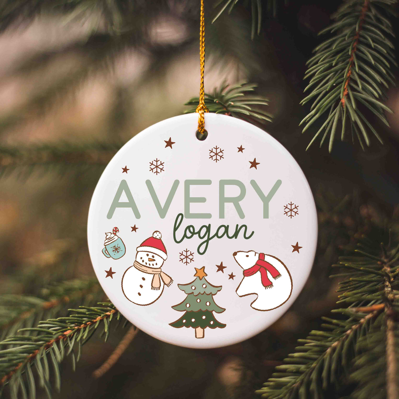 Personalized Ceramic Christmas Ornament | Beary & Bright