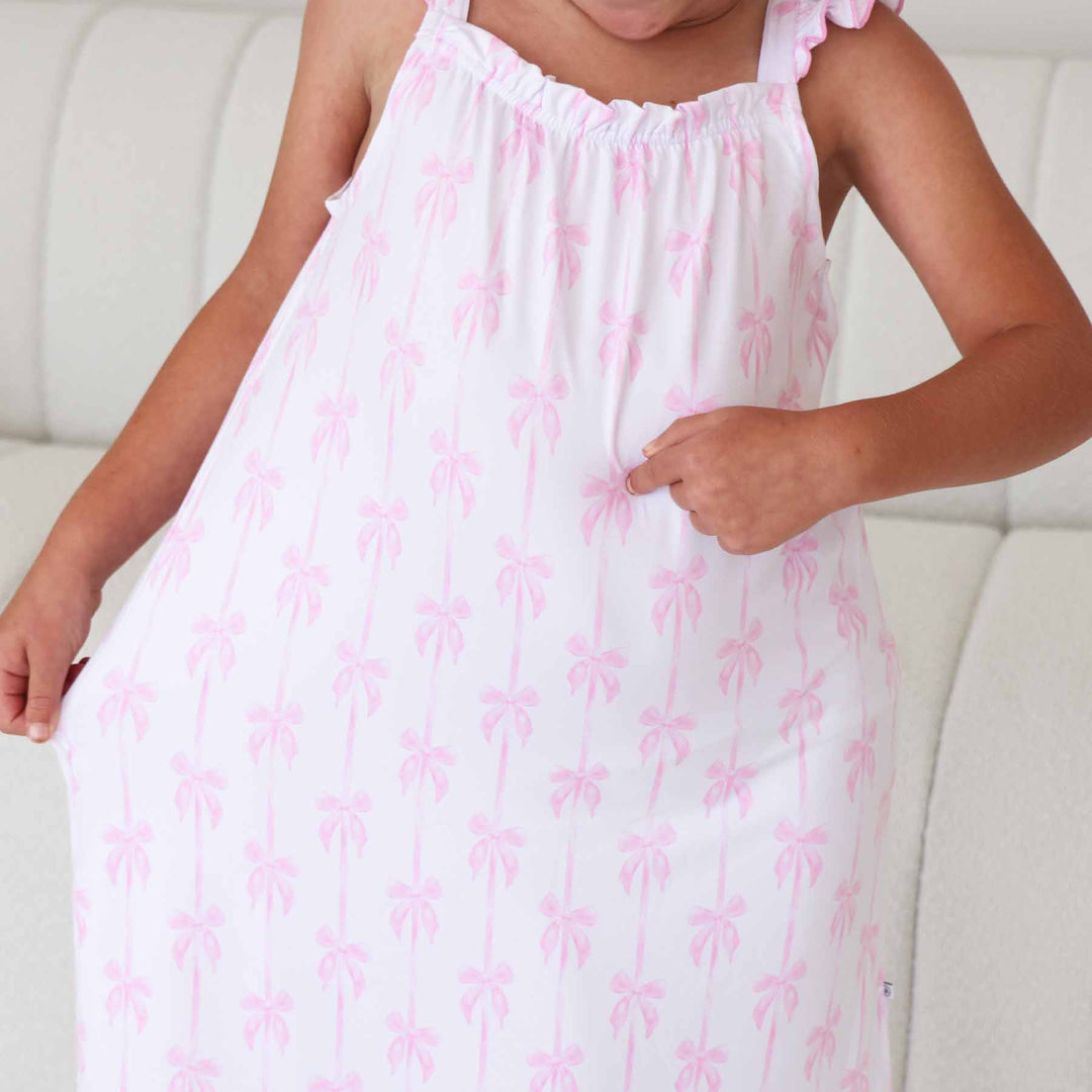 pink and white bow nightgown for girls 