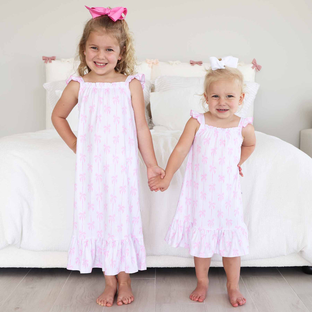 pink and white ruffle night gown for little girls 