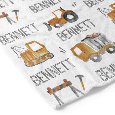 construction kids blanket personalized with name 