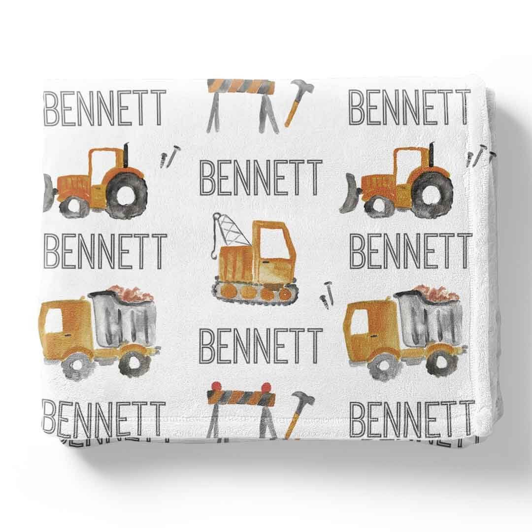 personalized kids blanket with tractors 