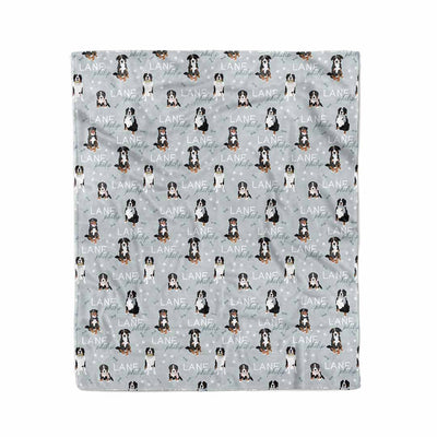 personalized kids blanket blue with bernese mountain dog