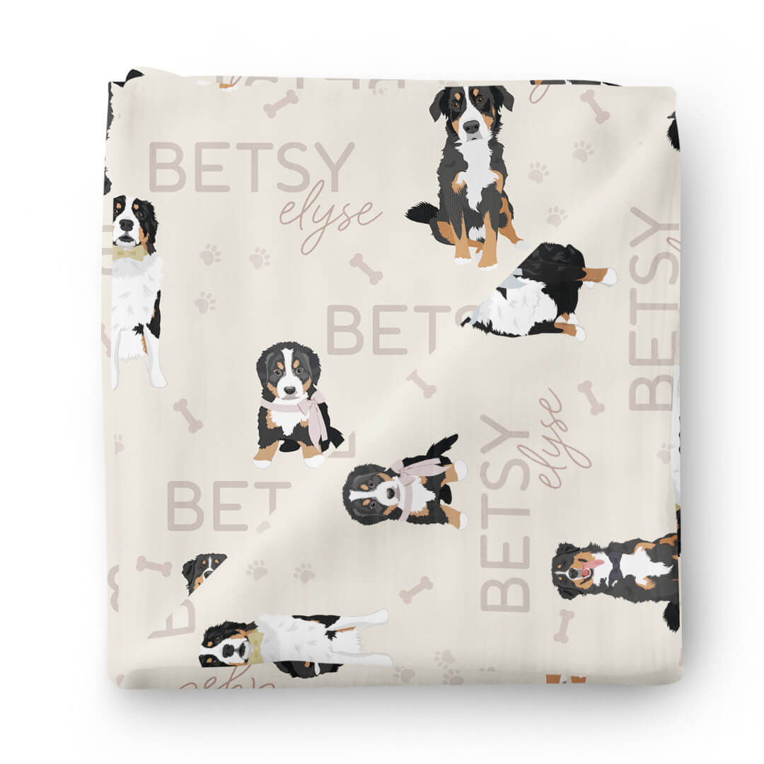 bernese mountain dog personalized swaddle blanket tan