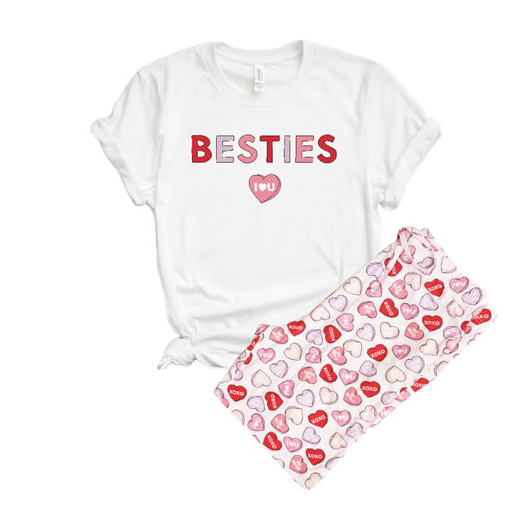 besties candy heart tshirt for adults valentine's day 