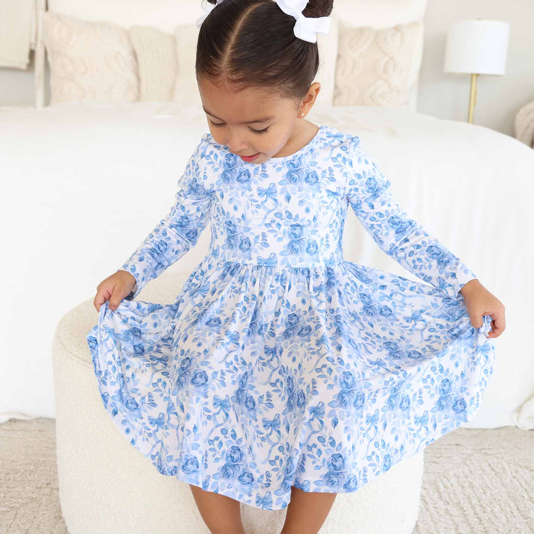 betsy's blooms long sleeve twirl dress for girls 