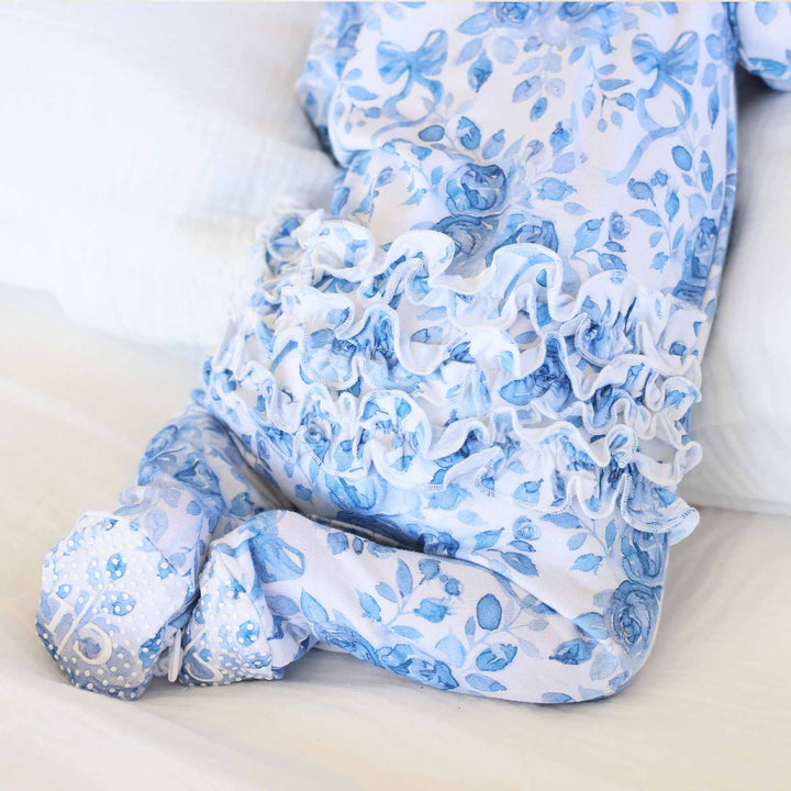 betsy's blooms ruffle zipper footie for girls 