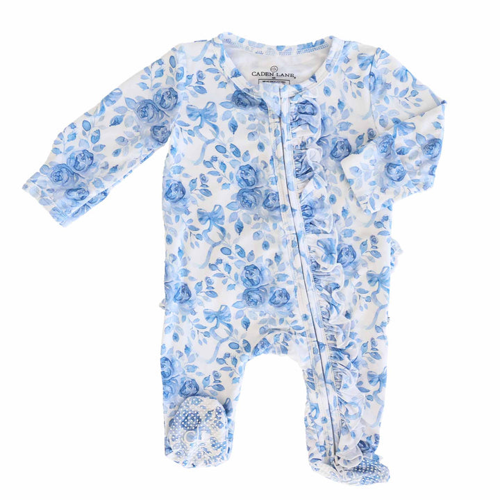 betsy's blooms bamboo waffle ruffle zipper footie long sleeve pj