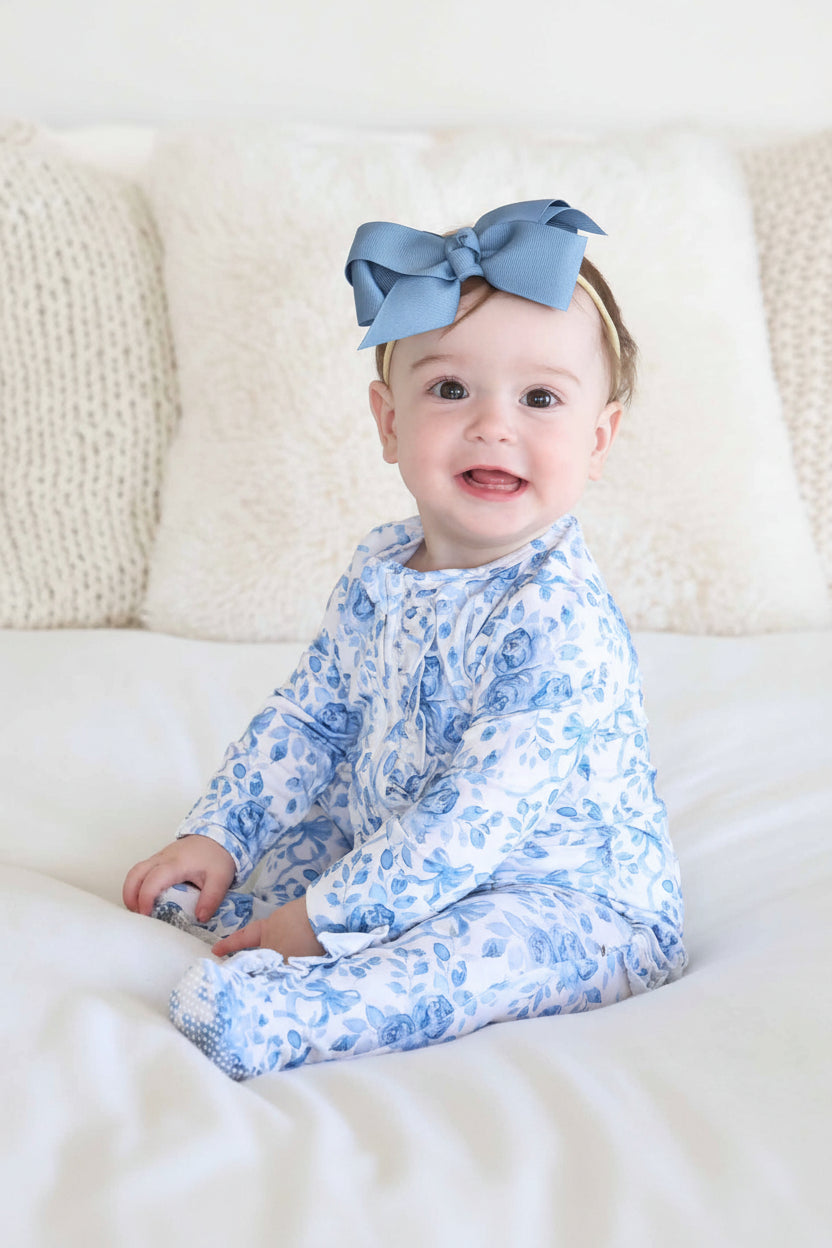 blue floral baby footie 
