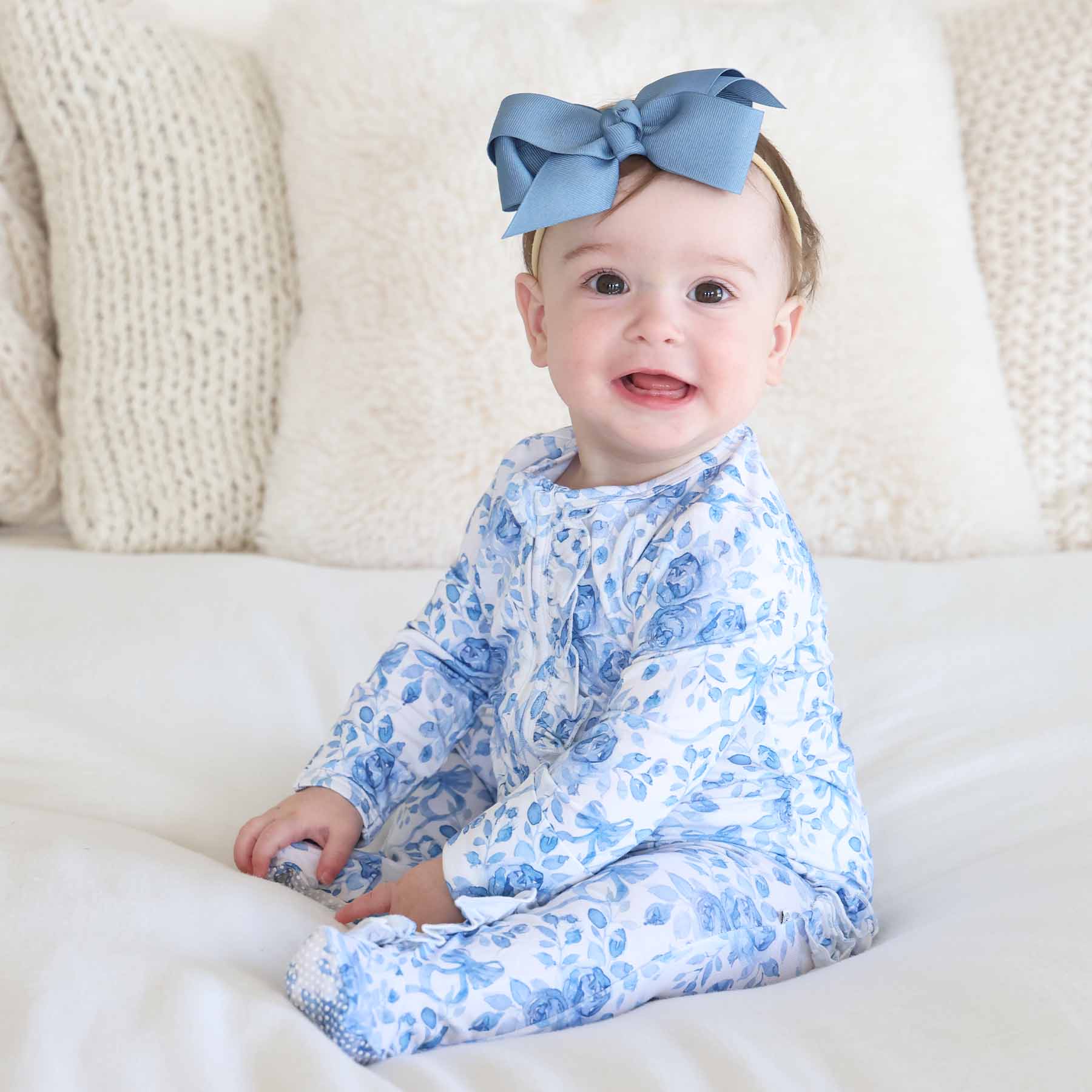 blue floral baby footie 