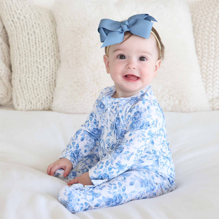 blue floral baby footie 