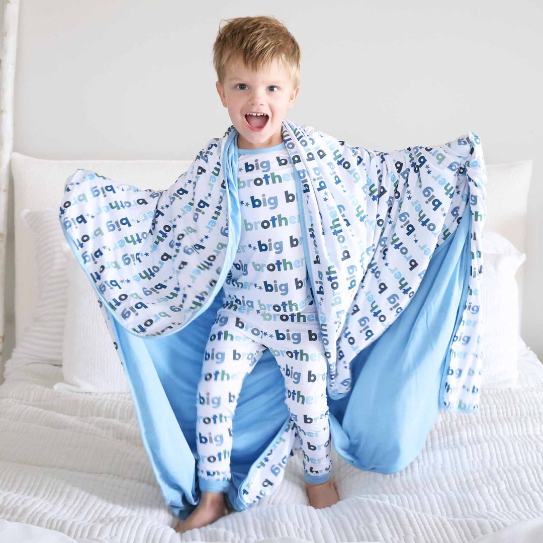 boy with big brother double sided bamboo blanket